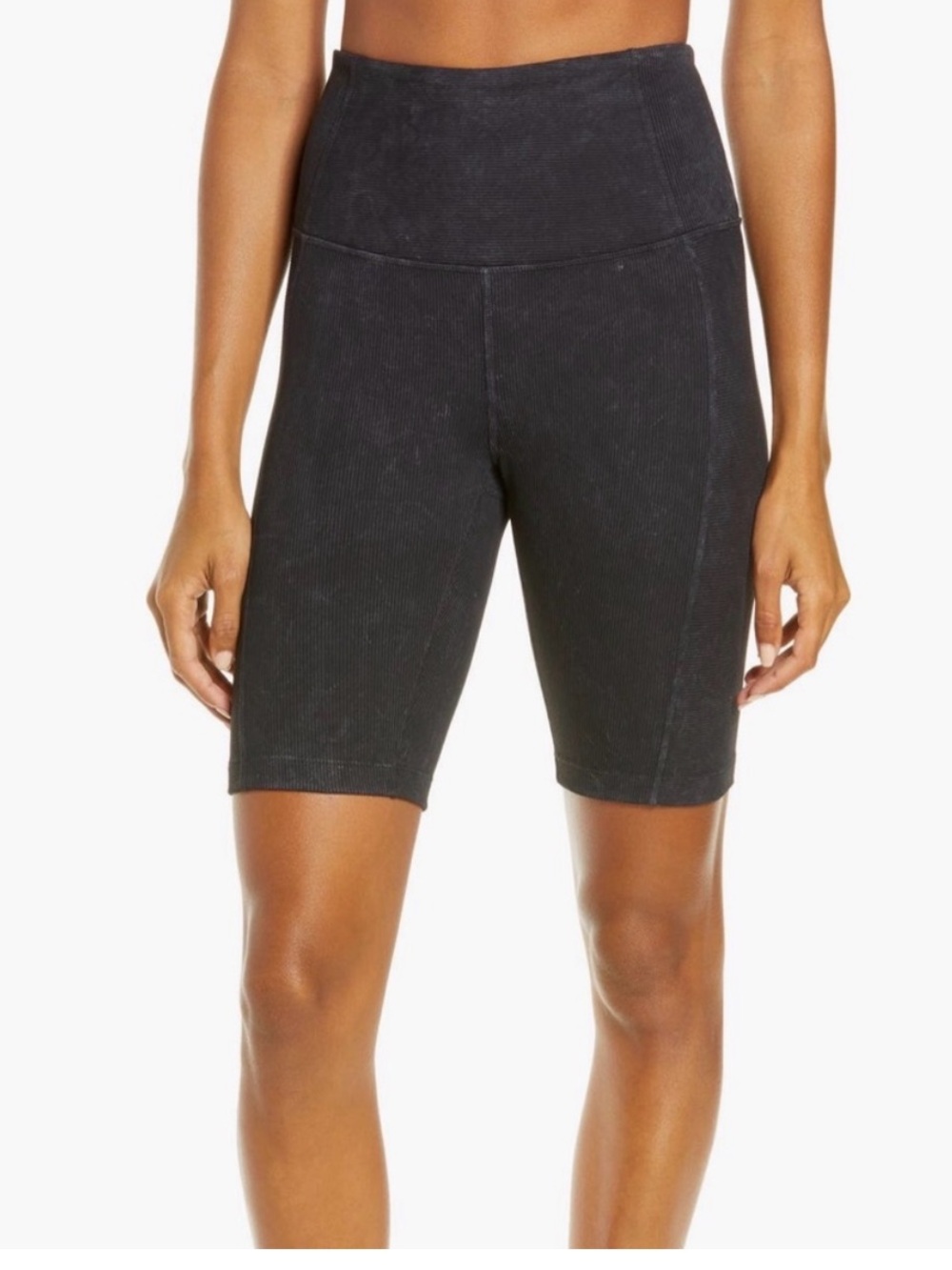 Zella Snow-Wash Ribbed High-Rise Bike Shorts — Black